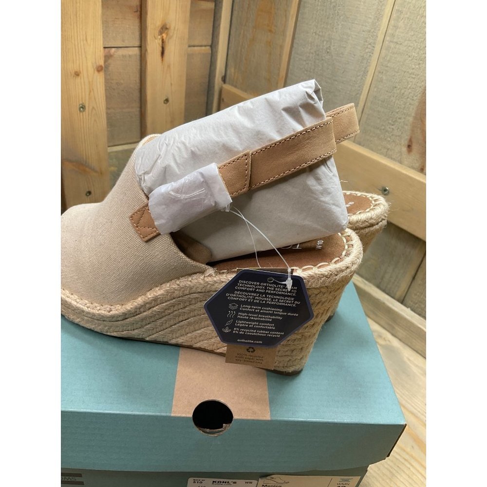 Toms Women's Monica Wedge Sandal Size 10 Tan Natural Espadrille Slingback - Picture 6 of 8